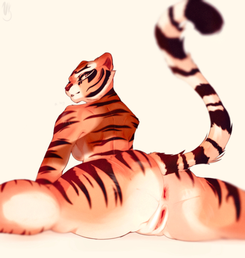 2021 anthro anus big_butt black_body black_fur breasts butt english_text felid female flexible fur genitals hi_res looking_at_viewer looking_back looking_back_at_viewer mammal markings master_tigress multicolored_body multicolored_fur muscular muscular_anthro muscular_female nude orange_body orange_eyes orange_fur pantherine presenting presenting_hindquarters pussy raised_tail rear_view side_boob simple_background solo splits spread_legs spreading striped_body striped_fur striped_markings striped_tail stripes tail_markings text thick_thighs tiger vksuika watermark white_background white_body white_fur yellow_sclera // 1373x1446 // 1.6MB