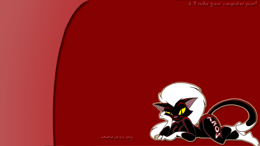 anthro arched_back aros biped black_body black_fur breasts domestic_cat english_text eric_schwartz felid feline felis female fur kitty_(aros_mascot) looking_at_viewer lying mammal simple_background solo text wallpaper yellow_eyes // 1366x768 // 164.2KB