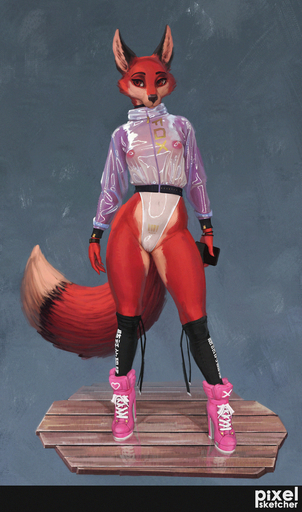 <3 anthro barcode biped black_nose bodysuit breasts canid canine clothed clothing collar digital_media_(artwork) digital_painting_(artwork) dipstick_tail english_text female footwear fox fur genitals glistening glistening_clothing hi_res high_heels holding_object ineffective_clothing inner_ear_fluff jacket japanese_text mammal multicolored_tail navel nipples paprika_(pixelsketcher) pixelsketcher platform_footwear platform_heels pussy red_body red_eyes red_fox red_fur rubber_clothing shoes skinsuit socks solo standing text text_on_clothing text_on_footwear text_on_jacket text_on_socks text_on_topwear tight_clothing topwear translucent translucent_clothing translucent_latex tuft vulpes wood_floor // 920x1560 // 528.7KB