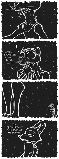 2018 absurd_res anthro canid canine canis comic dialogue disney dream duke_weaselton english_text female fur greyscale hi_res luraiokun male mammal martha_howler_(zootopia) monochrome mustela mustelid musteline nightmare text true_musteline wolf zootopia // 950x2560 // 1.5MB