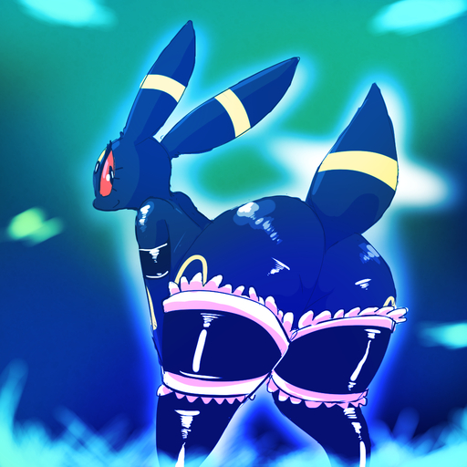 1:1 2017 abstract_background anthro ass_up big_butt butt clothed clothing eeveelution female kiseff legwear looking_at_viewer looking_back nintendo partially_clothed pokemon pokemon_(species) rubber stockings umbreon video_games // 1000x1000 // 718.1KB