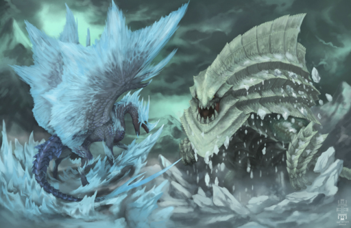 2019 capcom claws day detailed_background dragon duo flying_wyvern hi_res horn lone-scarab membrane_(anatomy) membranous_wings monster_hunter open_mouth outside scales scalie sky spines teeth tongue ukanlos velkhana video_games western_dragon wings // 1920x1247 // 2.4MB