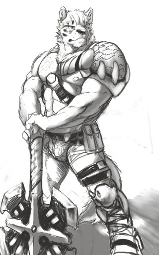 10:16 abs anthro axe biceps canid canine male mammal melee_weapon muscular muscular_anthro muscular_male nipples null-ghost pecs solo warrior weapon // 500x800 // 172.5KB