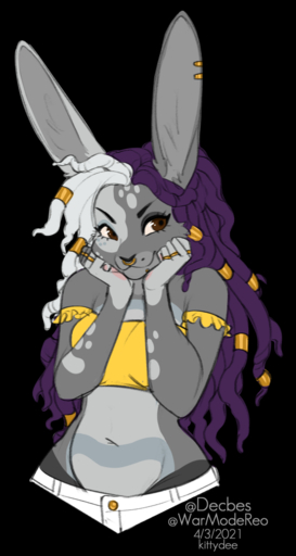 2021 5_fingers alpha_channel brown_eyes digital_media_(artwork) eyebrows eyelashes fingers hair hi_res kittydee lagomorph leporid mammal midriff navel purple_hair rabbit smile solo white_hair // 687x1290 // 475KB