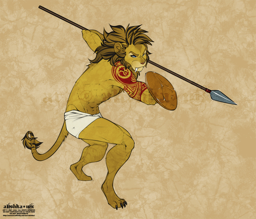 2020 4_toes alishka anthro digital_media_(artwork) digitigrade feet felid holding_object holding_spear holding_weapon javelin lion male mammal melee_weapon pantherine polearm solo spear toes weapon // 1280x1094 // 1.6MB