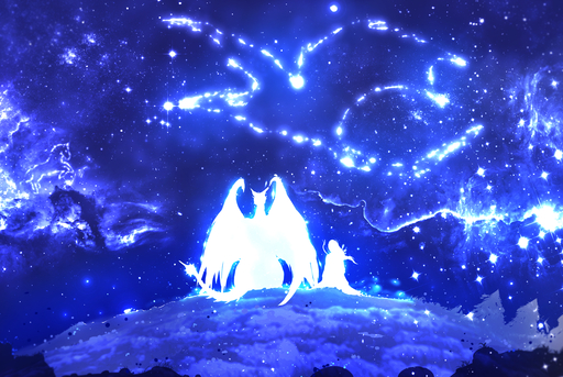 2016 ambiguous_gender blue_and_white blue_theme digital_media_(artwork) dragon duo feral hi_res monochrome night outside ryky sitting sky star starry_sky wings // 2560x1716 // 5.1MB