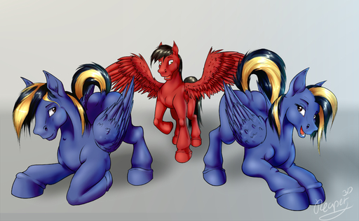 absurd_res equid equine fan_character feathered_wings feathers female group hair hasbro hi_res horse male malefemale mammal my_little_pony open_mouth pegasus reaper3d wings // 3500x2159 // 3.9MB