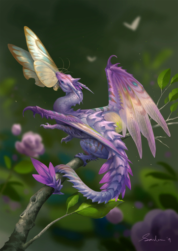 2019 claws digital_media_(artwork) dragon duo feral horn membrane_(anatomy) membranous_wings purple_body purple_scales sandara scales scalie smile spines western_dragon wings // 750x1061 // 1.1MB