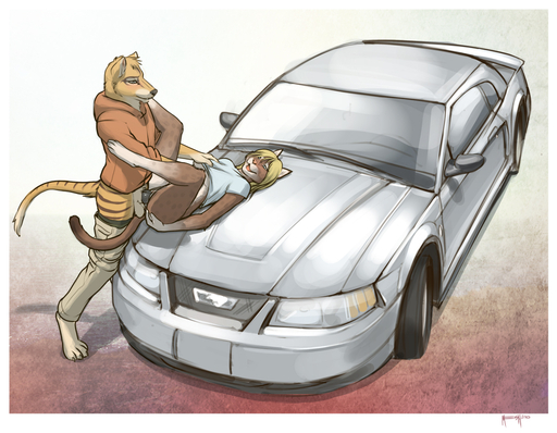 2010 african_golden_cat animal_genitalia animal_penis anthro anthro_on_anthro balls black_penis blonde_hair blush border bottomless bottomwear bottomwear_down breast_fondling breast_play breasts brown_body brown_fur canine_penis car caracal_(genus) claws clothed clothing dasyuromorph digital_media_(artwork) duo erection erilo erilo_crown extantextinct eye_contact felid feline female female_penetrated fondling fur genitals hair hand_on_breast headlights hindpaw interspecies knot long_hair looking_at_another lying male malefemale male_penetrating male_penetrating_female mammal marsupial meesh muscle_car on_back on_hood pants pants_down partially_clothed paws penetration penile penile_penetration penis penis_in_pussy pussy romantic romantic_couple sex shinnie stripes table_lotus_position thylacine vaginal vaginal_penetration vehicle white_body white_border white_fur // 1044x812 // 536.3KB
