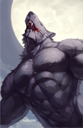 abs anthro athletic biceps big_muscles black_body black_fur black_nose blood bodily_fluids canid canine canis crying eyes_closed fangs fur grey_body grey_fur male mammal moon muscular muscular_anthro muscular_male night nude null-ghost open_mouth outside pecs solo tears teeth were werecanid werecanine werewolf wolf // 651x1000 // 210.9KB