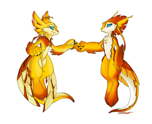 anthro blue_eyes breasts claws conditional_dnp dragon duo elemental_creature feathers female fenra fire fire_creature floating fur hindpaw lashka male matief non-mammal_breasts nude paws scalie sefeiren sexual_dimorphism simple_background smile sun_fenra white_background // 1000x815 // 214.8KB