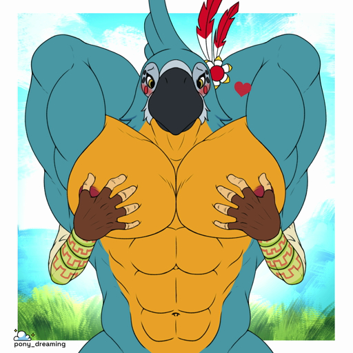<3 abs accessory animated anthro avian beak behind_another big_pecs bird black_beak blue_body blue_feathers blush chest_grab clothed clothing day duo eyebrows eyelashes faceless_character faceless_male feather_in_hair feather_tuft feathers front_view grabbing_from_behind grass hair hair_accessory hand_behind_head hand_on_chest hand_on_pecs hands_behind_head hi_res huge_filesize human humanoid jewelry kass_(tloz) link looking_down male malemale mammal multicolored_body multicolored_feathers muscular muscular_anthro muscular_male navel nipples outside pec_grab pec_grasp pecs plant pony_dreaming raised_arms red_nipples rito shirtless shirtless_anthro shirtless_male sky sound sound_effects sound_warning standing topless tuft two_tone_body video_games webm yellow_body yellow_eyes // 1280x1280, 5.7s // 37.0MB