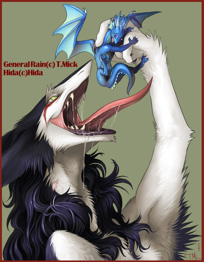 blue_body bodily_fluids dragon drooling duo fangs female female_pred feral gaping_mouth hida imminent_vore male male_prey mammal mick39 open_mouth oral_vore rain_silves saliva scalie sergal teeth vore // 819x1050 // 213.3KB