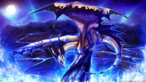 16:9 ambiguous_gender blue_eyes claws detailed_background dragon feral hi_res horn membrane_(anatomy) membranous_wings moon neytirix night nude outside sky solo spines star starry_sky water wings // 2432x1368 // 842.8KB