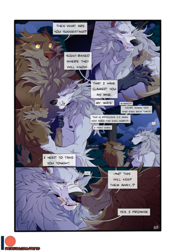 altair_(patto) anthro brown_body brown_fur canid canine canis comic detailed_background digital_media_(artwork) english_text forest fur grey_hair hair hi_res male mammal night outside patto plant text tree were werecanid werecanine werewolf white_body white_fur wolf // 1052x1500 // 1.5MB