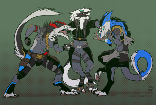 alfafilly clothing earpiece female fingerless_gloves french_braid gloves green_eyes handwear looking_at_another pointing_on_another quarrel sergal // 1024x692 // 488.0KB