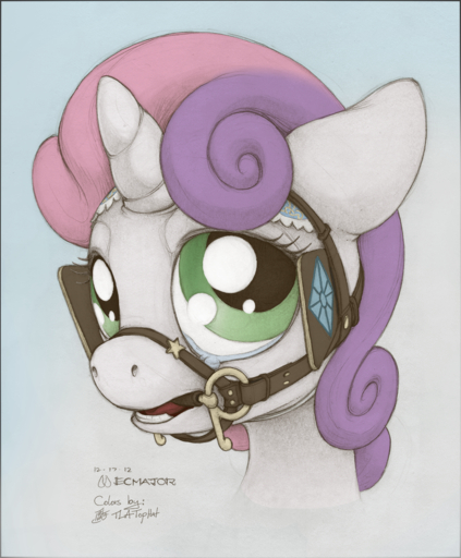 2012 ambiguous_form bit_gag bodily_fluids bridle cub ecmajor equid equine female friendship_is_magic gag gagged hair hasbro headshot_portrait hi_res horn horse looking_at_viewer mammal multicolored_hair my_little_pony portrait solo sweetie_belle_(mlp) tears tlatophat two_tone_hair unicorn young // 1054x1276 // 1.9MB