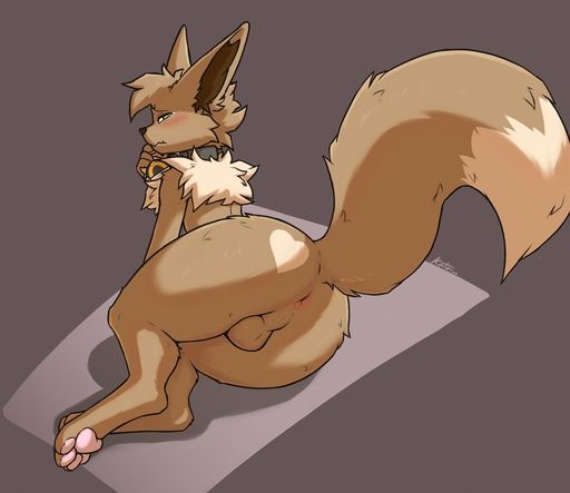 anthro anus backsack balls big_butt blush butt eevee genitals half-closed_eyes hi_res hindpaw ketei looking_at_viewer male narrowed_eyes nude pawpads paws pokemon_(species) raised_tail simple_background solo video_games // 2542x2200 // 393KB