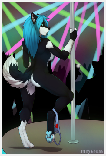 anthro breasts butt canid canine canis clothing dancing domestic_dog female gorsha_pendragon hi_res hindpaw mammal nude panties paws pole pole_dancing side_boob solo underwear underwear_around_one_leg undressing // 918x1342 // 1.4MB