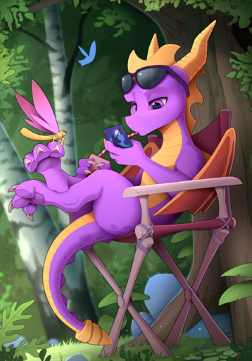 2021 absurd_res activision arthropod beverage butterfly cellphone chair claws digital_media_(artwork) dragon dragonfly eyewear eyewear_on_head feral furniture hi_res holding_object horn insect lepidopteran male membrane_(anatomy) membranous_wings phone plant purple_eyes scalie sitting sparx spyro spyro_the_dragon sunglasses sunglasses_on_head toe_claws tree video_games western_dragon wings yakovlev-vad // 1700x2430 // 5.9MB