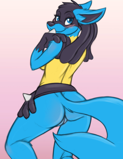 2018 anthro blue_eyes blush breasts butt canid canine colored_sketch evilymasterful eyelashes female genitals looking_back lucario mammal nintendo nude pokemon pokemon_(species) presenting pussy side_boob simple_background smile solo standing video_games wide_hips // 904x1170 // 507.7KB