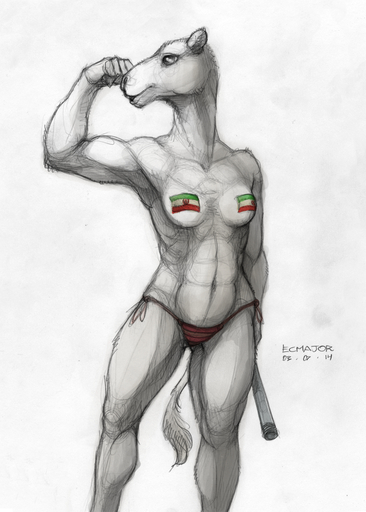 abs anthro camel camelid clothed clothing ecmajor female flag flexing iranian iranian_flag mammal muscular muscular_anthro muscular_female paint panties pipe solo tail_tuft topless tuft underwear // 743x1040 // 768.3KB