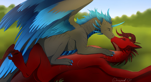 2020 digital_media_(artwork) dragon duo feathered_dragon feathered_wings feathers feral hi_res horn kissing wings wrappedvi wyvern // 2361x1298 // 2.0MB