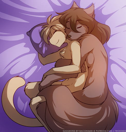 2019 anthro basitin bed breasts brown_body brown_fur brown_hair brown_nose canid canine canis casual_nudity chest_tuft conditional_dnp cuddling daww duo embrace eyebrows eyelashes eyes_closed female fluffy fluffy_tail fur furniture hair hi_res hug keidran keith_keiser larger_female long_hair long_tail lying male malefemale mammal natani navel nude on_bed on_side pillow purple_background romantic_couple side_boob simple_background size_difference sleeping slim smaller_male smile snout social_nudity spooning tan_body tan_fur tan_hair text tom_fischbach tuft twokinds url webcomic webcomic_character wolf // 1201x1258 // 973.5KB