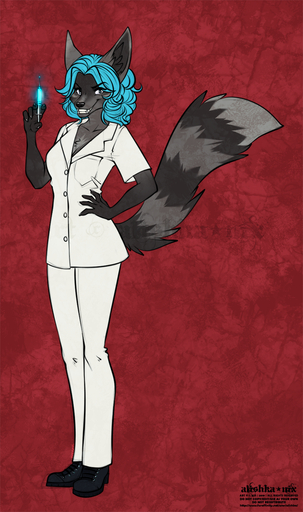 2020 alishka anthro blue_hair brown_eyes clothed clothing digital_media_(artwork) eyebrows eyelashes female hair hi_res mammal procyonid raccoon red_background simple_background smile solo // 758x1280 // 1.1MB