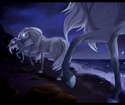 ambiguous_gender detailed_background digital_media_(artwork) equid equine feral group horse mammal night padjetxharrington sky star starry_sky water // 1280x1075 // 1.6MB