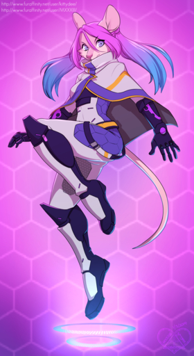 2019 5_fingers anthro breasts clothed clothing digital_media_(artwork) female fingers hair hi_res kittydee looking_at_viewer mammal mouse multicolored_hair murid murine purple_eyes rodent simple_background solo // 700x1280 // 737KB