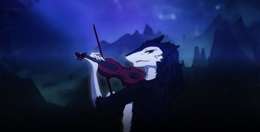2015 ambiguous_gender anthro biped black_body black_fur blue_eyes bow_(stringed_instrument) bowed_string_instrument felid fur gd hi_res holding_object landscape looking_at_viewer mammal musical_instrument night outside paladiu playing_music playing_violin rear_view sergal sky solo standing string_instrument violin white_body white_fur // 2048x1040 // 1.1MB