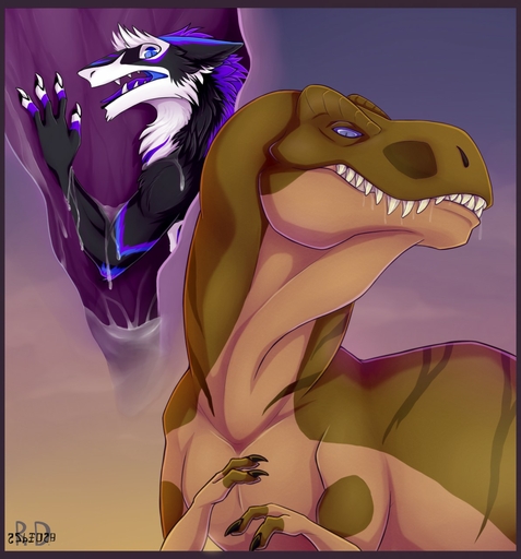 bodily_fluids claws dinosaur duo feral hi_res internal open_mouth re-re reptile rothar saliva scalie sergal sharp_teeth teeth theropod tyrannosaurid tyrannosaurus tyrannosaurus_rex vaos vore // 1192x1280 // 198.6KB