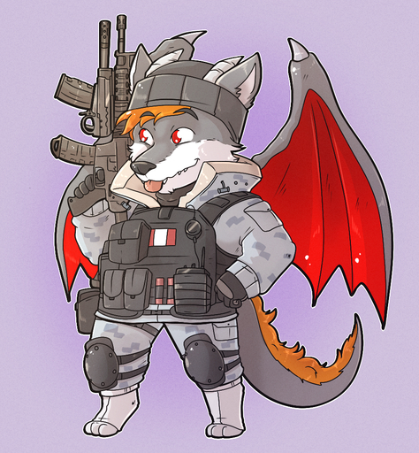 ambiguous_gender ar-15 assault_rifle buck_(rainbow_six) canadian_flag canid canine clothed clothing cosplay digital_media_(artwork) dragon eyebrows full-length_portrait furgonomics gun horn hybrid joint_task_force_2 knee_pads m26_mass m4 mammal nexiv_foxclaw pericote9 portrait rainbow_six rainbow_six:_siege ranged_weapon red_eyes rifle simple_background stoner_rifle toeless_legwear tom_clancy's_(series) topwear ubisoft vest video_games weapon wings // 977x1055 // 1.3MB