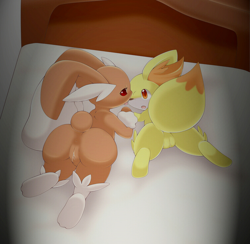 anthro bed butt canid canine duo female femalefemale fennekin feral furniture genitals lagomorph licking lopunny mammal nintendo orange_eyes pokemon pokemon_(species) pussy rear_view red_eyes schnecken tongue tongue_out video_games // 753x732 // 487.7KB