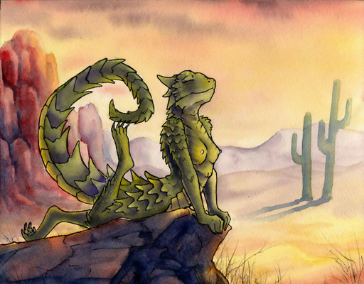 2013 anthro armadillo_girdled_lizard biped breasts cactus casual_nudity cloud desert eyes_closed female girdled_lizard green_body green_scales lizard lying nipples non-mammal_breasts nude on_front outside painting_(artwork) plant pose reptile rock ruaidri scales scalie sky solo sunbathing traditional_media_(artwork) watercolor_(artwork) // 1140x891 // 218.2KB