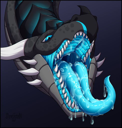absurd_res ambiguous_gender black_border bodily_fluids border dragon drooling fangs feral hi_res mouth_shot open_mouth palate saliva saliva_on_tongue silvergrin solo tongue tongue_out // 2588x2702 // 2.7MB