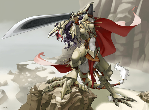 anthro armor armpit_hair body_hair bottomwear breastplate claws cloak clothing crotch_apron female fur graves headgear helmet holding_object holding_sword holding_weapon loincloth mammal melee_weapon mick39 mountain pauldron pawpads pink_tongue platemail rain_silves rock scalemail sergal snow solo sword tail_tuft tongue tongue_out tuft wallpaper weapon white_body white_fur // 1469x1088 // 276.0KB