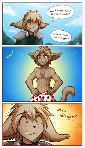 <3 abs anthro armor avian basitin big_ears bird bite biting_lip biting_own_lip black_nose bodily_fluids border boxers_(clothing) brown_hair canid canine cape casual_nudity chest_tuft clothed clothing cloud colored comic conditional_dnp duo ears_down embarrassed english_text fangs felid fur hair hi_res humor hybrid keith_keiser lagomorph light lips male mammal mountain muscular nickolai_alaric outside panic pivoted_ears scar self_bite ship shirt short_hair simple_background sky sunlight sweat tan_body tan_fur teeth text thought_bubble tom_fischbach topless topwear tuft twokinds underwear vehicle watercraft webcomic webcomic_character white_border yellow_eyes // 1200x2080 // 550.7KB