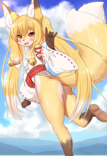 2022 2_tails 5_fingers anthro asian_clothing blonde_hair blush breasts brown_body brown_fur butt canid canine claws clothed clothing cloud countershading cute_fangs day dipstick_ears dipstick_tail east_asian_clothing female female_anthro finger_claws fingers fluffy footwear fox fox_shadow_puppet fur gesture gloves_(marking) hair happy hi_res high_cut_miko_outfit horokusa0519 inner_ear_fluff japanese_clothing kemono leg_markings long_hair looking_at_viewer looking_back looking_back_at_viewer low-angle_view mammal markings miko_outfit multi_tail multicolored_body multicolored_ears multicolored_fur multicolored_hair multicolored_tail open_mouth open_smile outside red_eyes shrine sky small_breasts smile socks_(marking) solo tail_markings tuft twin_tail_nojaloli_fox white_body white_fur white_hair yellow_body yellow_fur zōri // 1080x1580 // 1.1MB