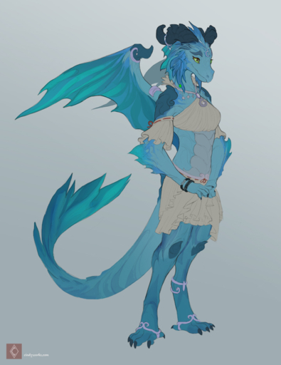 amarian anthro bottomwear bracelet breasts clothing dragon female green_eyes horn jewelry non-mammal_breasts prehensile_feet scalie simple_background skirt smile solo standing wings // 720x934 // 435.5KB
