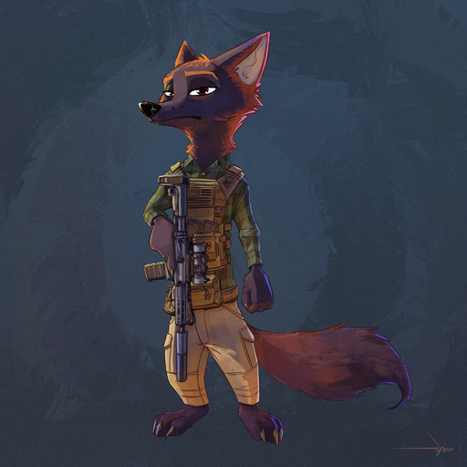 1:1 2020 abstract_background anthro barefoot belt blue_background bottomwear brown_eyes bulletproof_vest canid canine cheek_tuft claws clothed clothing cross_fox facial_tuft feet flannel fox gun half-closed_eyes head_tuft hi_res holding_gun holding_object holding_rifle holding_weapon looking_at_viewer mach_(operatormach) mammal narrowed_eyes neck_tuft pants ranged_weapon red_fox rifle samur_shalem shirt signature simple_background solo standing toe_claws topwear trigger_discipline tuft utility_belt vulpes weapon // 1920x1920 // 5.6MB