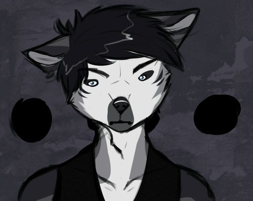 anthro black_body black_fur blue_eyes canid canine canis catherinemeow fur grey_body grey_fur male mammal multicolored_body multicolored_fur simple_background solo two_tone_body two_tone_fur wolf // 1280x1017 // 123.9KB