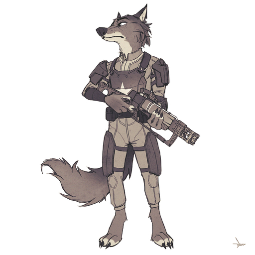 1:1 2020 ankle_tuft anthro armor barefoot belt body_armor bulletproof_vest canid canine canis cheek_tuft claws clothed clothing digitigrade facial_tuft feet front_view hi_res holding_object holding_weapon laser_gun laser_rifle leg_tuft looking_away male mammal monochrome neck_tuft ragey ranged_weapon samur_shalem sepia shoulder_guards signature simple_background solo standing toe_claws trigger_discipline tuft utility_belt vault_suit video_games weapon white_background wolf // 2000x2000 // 1.8MB