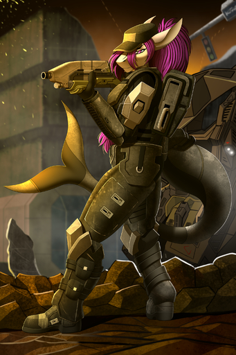 2019 2:3 absurd_res anthro armor day detailed_background digital_media_(artwork) eyebrows eyelashes female fin fish gun halo_(series) hi_res holding_gun holding_object holding_weapon marine microsoft outside ranged_weapon shark sky solo standing tales_foxdale video_games weapon xbox_game_studios // 2000x3000 // 4.2MB