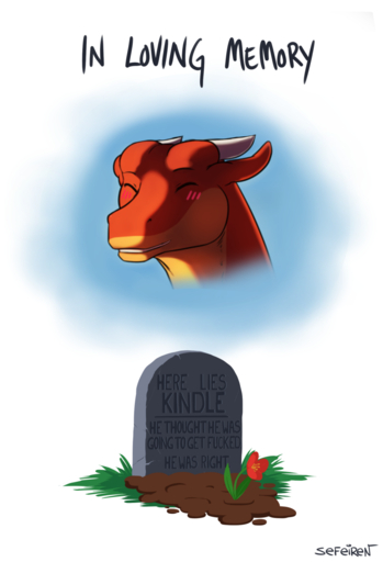 ambiguous_gender blush conditional_dnp dragon english_text eyes_closed feral flower grass hi_res horn kindle plant scalie sefeiren smile solo teeth text tombstone // 872x1280 // 425.5KB