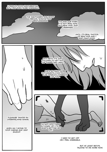 ambiguous_species anklet black_and_white bodily_fluids cloud comic english_text grimace grimart hair humanoid jewelry leto_(grimart) male monochrome outside paws scratches simple_background sweat text // 620x877 // 254.9KB