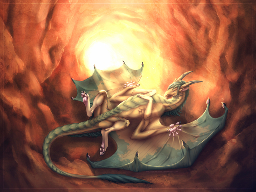 2017 arsauron cave digital_media_(artwork) dragon feral hi_res horn light lying membrane_(anatomy) membranous_wings on_back open_mouth pawpads paws pink_pawpads scalie smile solo sunlight teeth tongue western_dragon wings // 2589x1940 // 9.7MB