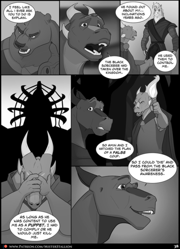 anthro clothed clothing comic dialogue dragon english_text equid equine greyscale hi_res horse male malemale mammal misterstallion monochrome text url ursid // 927x1280 // 683.5KB