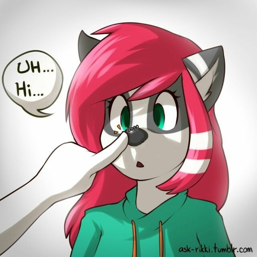1:1 anthro black_nose boop canid canine canis clothed clothing digital_media_(artwork) disembodied_hand duo english_text female green_eyes hair inner_ear_fluff long_hair mammal marblesoda nose_boop portrait red_hair rikki text tuft watermark wolf // 640x640 // 48.9KB